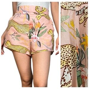 Las Sureñas Pink Cheetah Print Linen Blend Shorts Small